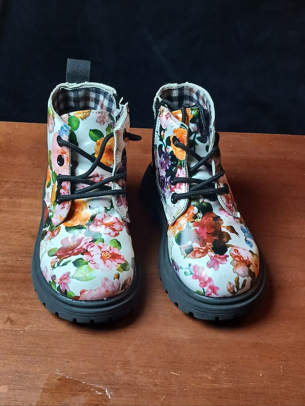 Kids Floral Lace-Up Boots in Multicolor